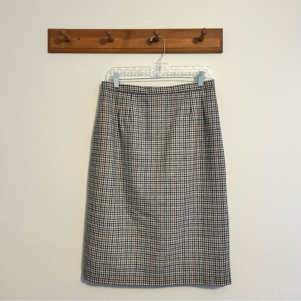 Vintage Wool Blend Houndstooth Pencil Skirt by Debenhams Size 16